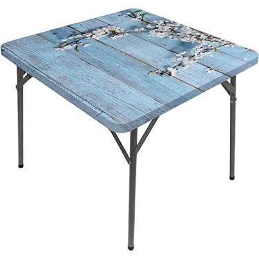 Imagem de Toalha de mesa lateral rústica, ramo florescendo flores de estação quente na fragilidade de madeira da primavera, adequada para sala de estar, quarto, toalha de mesa de centro quadrada, serve para