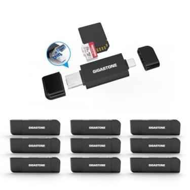 Imagem de GIGASTONE Leitor de cartão SD, pacote com 10, leitor de cartão USB-A/USB-C, compartimento duplo para SD/Micro SD/SDHC/SDXC, compatível com laptop, PC, iPhone 16/15, MacBook Pro/Air, iPad Pro, Android