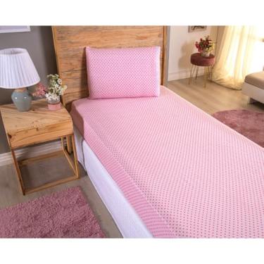Imagem de Kit Jogo De Lençol Solteiro Com Elástico 2 Peças(Poá Rosa)