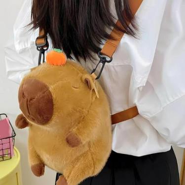 Imagem de Mochila Pelúcia Capivara Passeio Infantil 3 Cores Disponíveis, Marrom