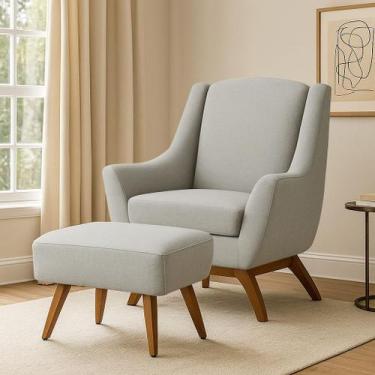 Imagem de Poltrona Dekorien Juliet Premium Linho Com Puff, Linho Cinza Claro