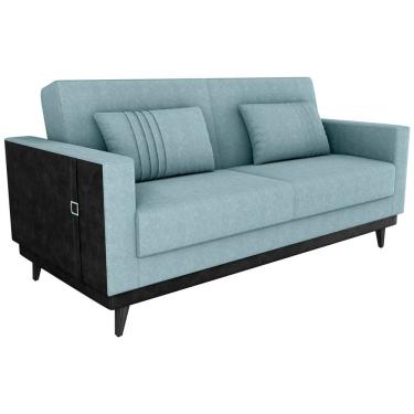 Imagem de Sofa Cama 2 Lugares 203 cm Boucle Azul Corino Preto Milani Store