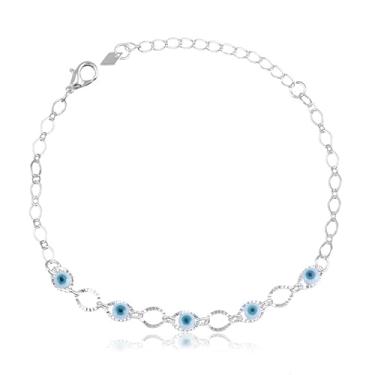 Imagem de Pulseira com Olho Grego e Detalhes Ovais Diamantados (18cm)