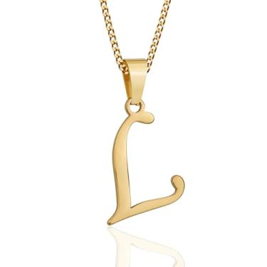 Imagem de Suweibuke Colar com inicial para homens e mulheres, meninos e meninas, banhado a ouro 18K, colar com pingente de 26 letras, joias personalizadas para presentes, Average, Aço inoxidável, Sem Pedra