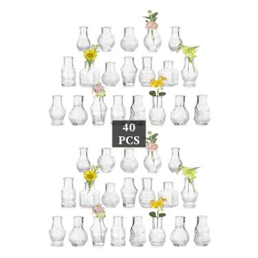 Imagem de Glasseam Vasos pequenos para centros de mesa: Conjunto de mini vasos de vidro transparente de 40 peças para decoração de flores, festa de casamento, chá de bebê, decoração de mesa de jantar, peça