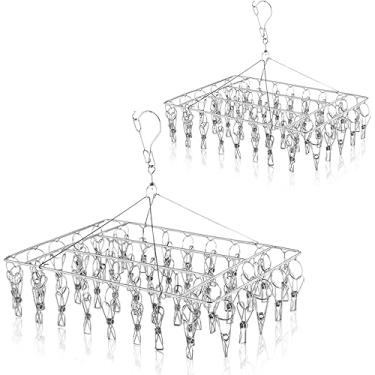 Imagem de FBXGT 2PCS Varal Metal com 40 Prendedores de Roupa - Varal Roupa Intima Calcinha com Pregador de Roupa de Aço Inoxidável Resistente Ao Vento e à Ferrugem para Varandas de Banheiros (Prata)