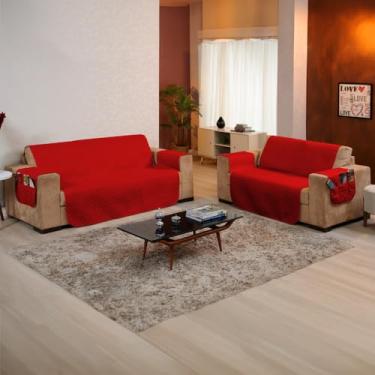 Imagem de Kit Protetor de sofá 2 e 3 Lugares Tecido Macio - Ideal para Casas com Pets e Crianças, Fácil de Lavar e Colocar, Custo-Benefício Incrível – FV Enxovais (Vermelho, Kit 2 e 3 Lugares)