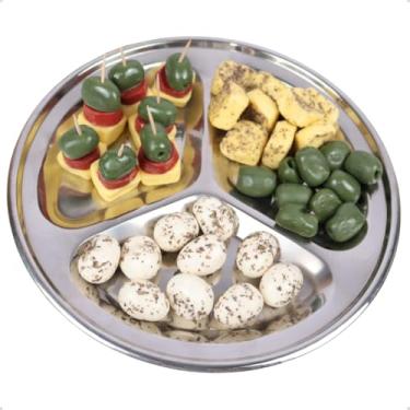 Imagem de Petisqueira de Inox com 3 Divisórias Bandeja Servir Petiscos 24,5cm