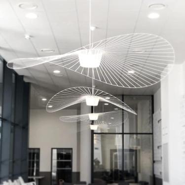 Imagem de Vertigo Pendente Suspensões Retro Lustre Para Sala De Estar Sala De Jantar Linha De Poliuretano De Fibra De Vidro Chapéu Sombra De Lâmpada, Cabo Ajustável E27, White, 160cm