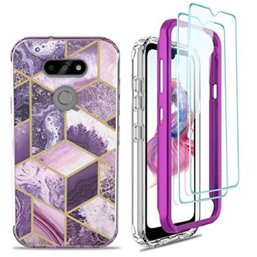 Imagem de Jeylly Capa para LG K31, LG Aristo 5, LG Aristo 5+, LG Phoenix 5, LG K8X, LG K300, capa de mármore luxuosa, fina, macia, de borracha de silicone híbrida, capa resistente, roxo claro