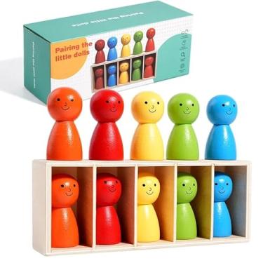 Imagem de Brinquedo Montessori de Classificação por Cores – Jogo Sensorial em Madeira com Bonecas e Copos | Aprendizado Precoce e Coordenação Motora para Crianças (Opção 1)