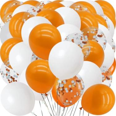 Imagem de KUNYYI Balões laranja e branco com balões de confete balões de látex de 30 cm 80 peças para decoração de festa temática patriótica de chá de bebê de casamento