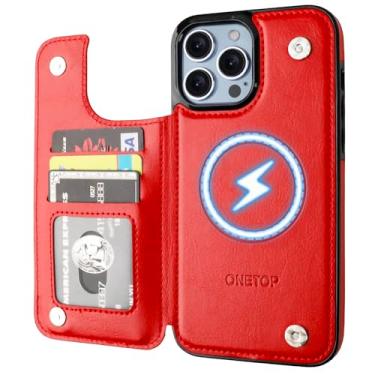 Imagem de ONETOP Capa carteira compatível com Magsafe para iPhone 13 Pro Max com suporte para cartão, capa de couro PU com bloqueio RFID, fecho magnético duplo e capa durável à prova de choque de 6,7 polegadas