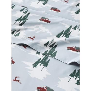 Imagem de Jogo de cama completo de caminhonete de Natal - Jogo de cama com estampa de Natal - Bolsos profundos - Ajuste confortável - 4 peças - Sem rugas - Inverno festivo aconchegante e refrescante - Lençóis