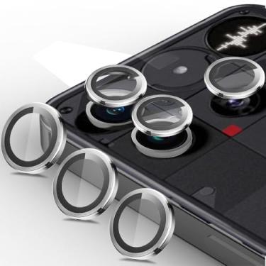 Imagem de Luchantle Conjunto com 2 protetores de lente para câmera Nothing Phone 3, vidro temperado 9H, acessórios de decoração de anel de metal (prata)