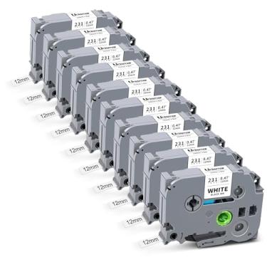 Imagem de Pacote com 10 fitas brancas laminadas Tze 12 mm 0,47 compatível com Brother Tze-231 1/2 polegada fita adesiva para etiquetar com Ptouch PT-D220 PTD210 PTH110 PTH100 PTD600 PTD200, preto sobre branco 1