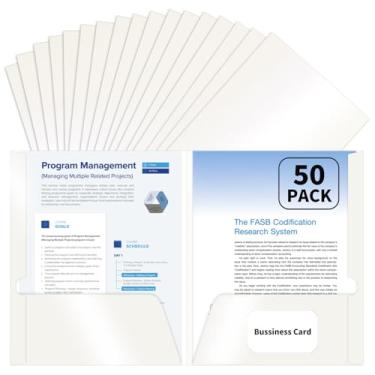 Imagem de 50 pastas brancas com porta-cartões de visita, tamanho carta, pastas de papel com 2 bolsos para escola, casa ou escritório