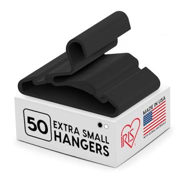 Imagem de IRIS Pacote com 50 cabides dos EUA, pequenos, com ranhuras de ombro e ganchos de acessórios, para camisas, casacos, calças, plástico flexível durável, organizador de armário de lavanderia, dormitório