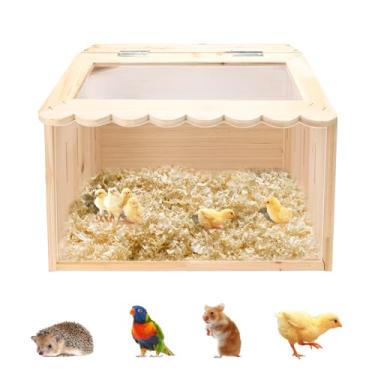 Imagem de Caixa de chocadeira de frango, tamanho grande, 40 x 30 x 30 cm, caixa de chocadeira de madeira para pintinhos, cercadinho de animais com tampa para galinhas, hamsters, tartarugas, répteis