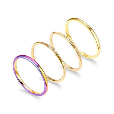 Imagem de HSQYJ Anéis empilháveis de ouro para mulheres, zircônia cúbica, delicados, conjunto de alianças de casamento de compromisso de cristal moderno para mulheres 6-10, Aço inoxidável, Zircônia cúbica