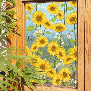 Imagem de Runtoo Película de privacidade para janela Arco-íris Girassol Adesivos de Janela Adesivos Decorativos 3D Vinil Vitral Floral Adesivo Estático Não Adesivo, 43 x 101 cm