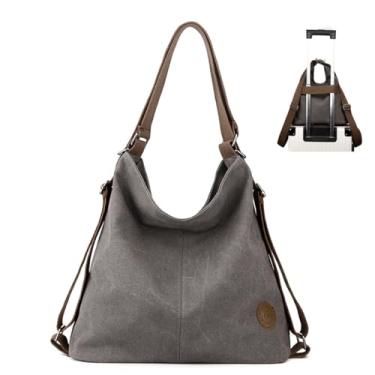 Imagem de Bolsa feminina de lona, casual, de ombro, para trabalho, mochila, alça superior, bolsas, Cinza