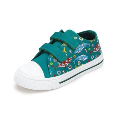 Imagem de FUNCOO PLUS Tênis infantil de lona para meninos e meninas com gancho e laços, Tubarão mecânico, 11 Little Kid