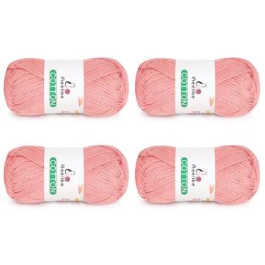 Imagem de Aeelike Fio de algodão para crochê, 4 peças de fio de algodão (cada novelo 50 g, 125 m 136,7 jardas) - fio de crochê macio para fazer roupas de bebê, suéteres, cachecóis, rosa