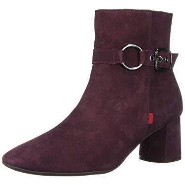 Imagem de Marc Joseph New York Bota feminina de couro com salto bloco e detalhe de fivela Madison, Nobuck vinho, 6