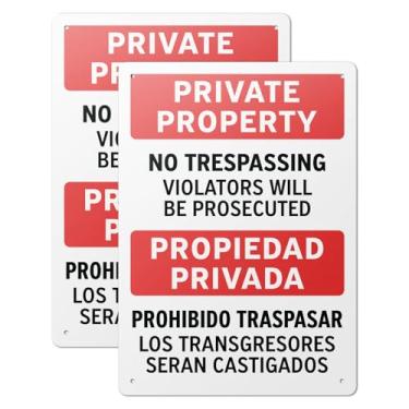 Imagem de 101SIGNCITY Placa de propriedade privada sem invasão - 25,4 cm x 35,5 cm alumínio laminado à prova de ferrugem, placa bilíngue de pátio de segurança para propriedades privadas (pacote com 2)