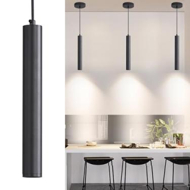 Imagem de Pacote com 3 luzes pendentes pretas para ilha de cozinha, luminárias de suspensão lineares minimalistas modernas, 3 cores 3000K/4500K/6500K, iluminação pendente de teto para sala de jantar, quarto