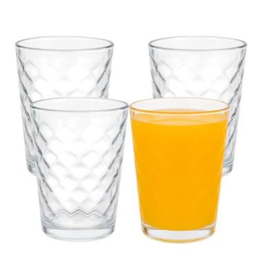 Imagem de Jogo 4 Copo de Vidro 200ml Suco Refrigerante Água Waves Fratelli