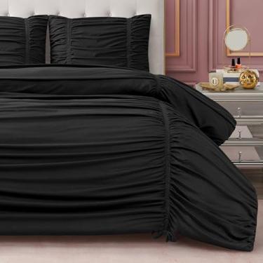 Imagem de Juicy Couture Conjunto de edredom casal/queen franzido com fita franzida, conjunto de cama preto