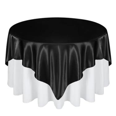 Imagem de Cobedzy Sobreposição de toalha de mesa quadrada de cetim de 182 cm, 1 capa de toalha de mesa quadrada preta, sem rugas, tecido resistente a manchas para festa, casamento, decoração de mesa de banquete