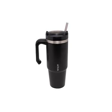 Imagem de Caneca Térmica Wolff 890ml SlimTerm com Canudo, Parede Dupla e Base Ergonômica Preta