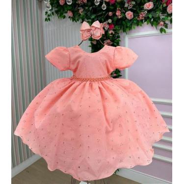 Imagem de Vestido Pessego Bebe Lese Laise Festa Luxo - no-brand, 3, Pêssego