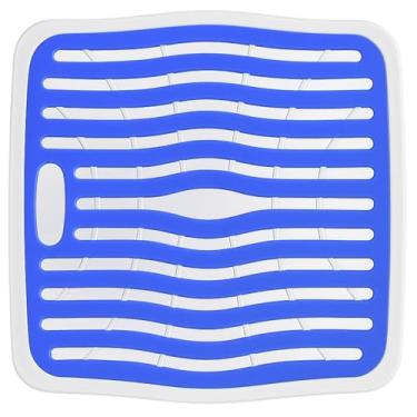 Imagem de U UAIREMSIC Protetor de pia de plástico, tapete de pia de cozinha de 31,7 cm x 28,5 cm, seguro para lava-louças, sem odor, pés elevados, enchimento de silicone azul