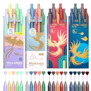 Imagem de DRPHKTT Canetas de gel coloridas retráteis, ponta fina de 0,5 mm, conjunto de 20 canetas de tinta de cores sortidas, lindas canetas esferográficas coloridas para escrever, escrever no diário,