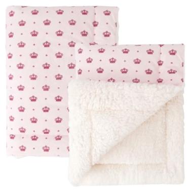 Imagem de Manta Sherpa para Bebê – Macia e Quentinha -Manta Com Forro Pele De Carneiro Unissex Várias Estampas (Coroa Rosa)