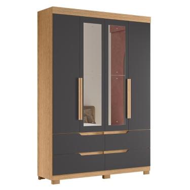 Imagem de Guarda Roupa Solteiro 160cm Com Espelho Doble Freijó/titanium - Albatroz