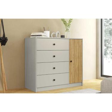 Imagem de Cômoda de Quarto Mb 1059 com 4 Gavetas e 1 Porta em MDF MDP Mel Off White 100cm