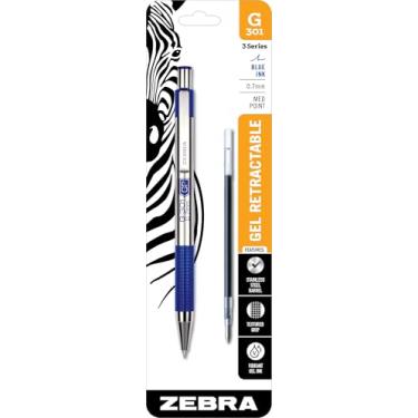 Imagem de Zebra Pen G-301 Caneta de tinta de gel retrátil, barril de aço inoxidável, ponta média, 0,7 mm, tinta azul, (pacote com 1)