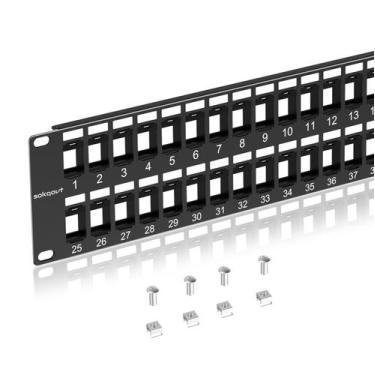 Imagem de Painel de patch Sokqovt 48 portas em branco Keystone Cat6 2U 19 polega