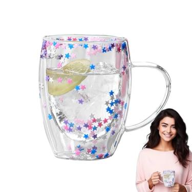 Imagem de Rrlihjgu Canecas de café de vidro com isolamento, canecas de café de vidro de parede dupla | Caneca de cerveja estética transparente 350ml com alça | Copo de leve de grande capacidade para