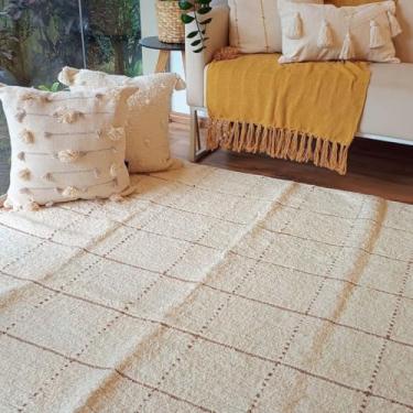 Imagem de Casa Coeva - Tapete Artesanal Algodão Sala Quarto Grid Caramelo 150 x 250