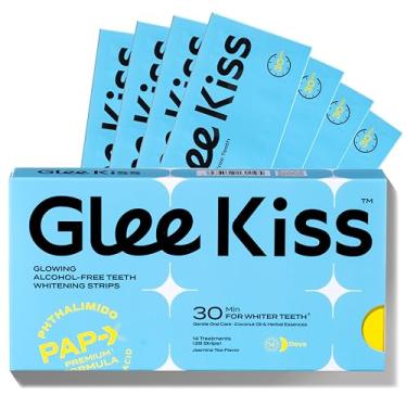 Imagem de Glee Kiss Tiras De Clareamento Dental Para Dentes Sensíveis Com Papanicolau E Hidroxiapatita, Sem Álcool, Peróxido, Seguras Esmalte, Tecnologia Tira Seca, Veganas, Tratamentos 14 Dias (Sabor Chá Jas