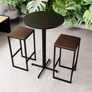 Imagem de Conjunto Mesa Alta Bar Bistrô Redonda Preta 2 Bancos Estofado Industri