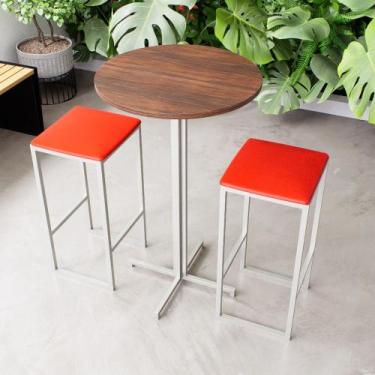 Imagem de Conjunto Mesa Alta Bar Bistrô Redonda Imbuia 2 Bancos Estofado Industr