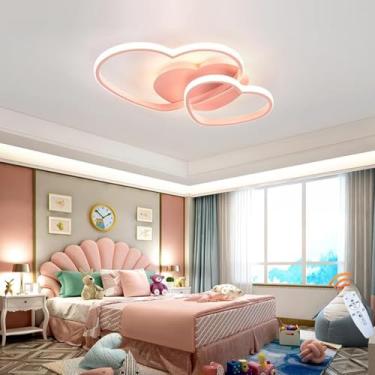 Imagem de Lâmpada De Teto Embutida Acrílica Led Coração A Coração Regulável Lâmpada De Quarto Infantil Quente Romântico Com Lustre Remoto Luminárias Luzes Do Quarto Sala De Estar, Pink