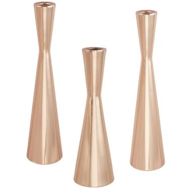 Imagem de GORGECRAFT 3 peças 3 tamanhos de castiçal dourado afunilado metal ferro vintage suporte de vela pilar sabbath castiçais com mesa central redonda plana para jantar de festa de casamento de aniversário